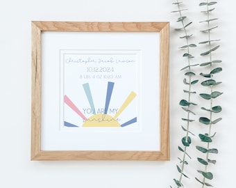 Newborn Baby Wall Art, Newborn Gift, Neutral Nursery Art, Personalized Baby Gift, You are my Sunshine Song Lyrics, Custom 1st Birthday Gift