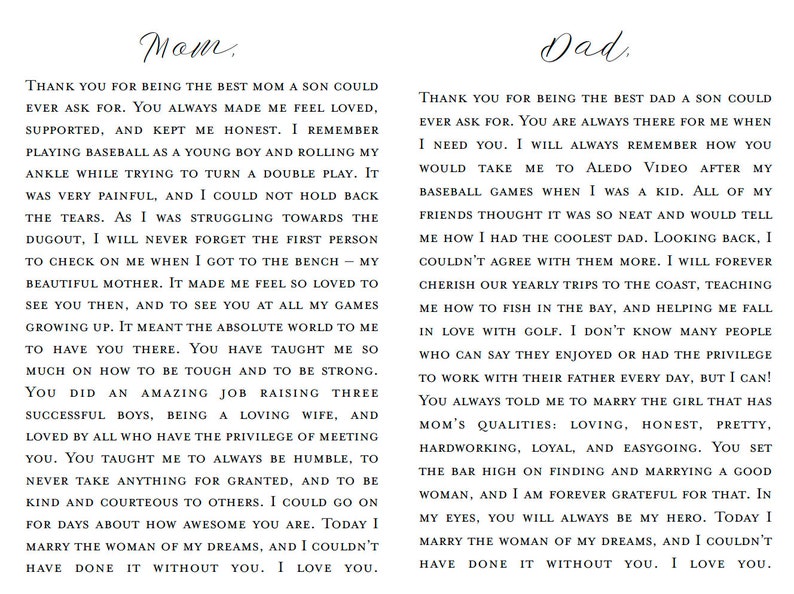 Wedding Thank You Letter To Parents Wedding