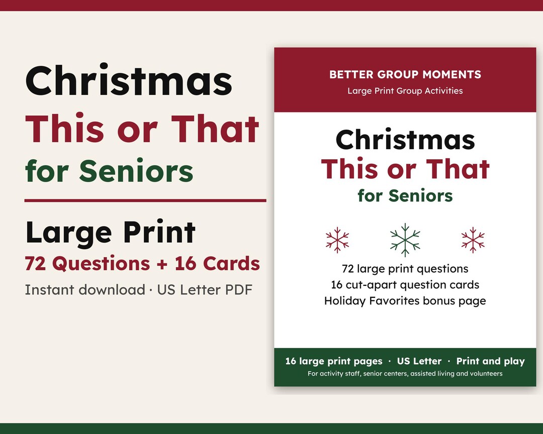 Senior Christmas Program Christmas Games for Seniors, This or That Large Print, Senior ...