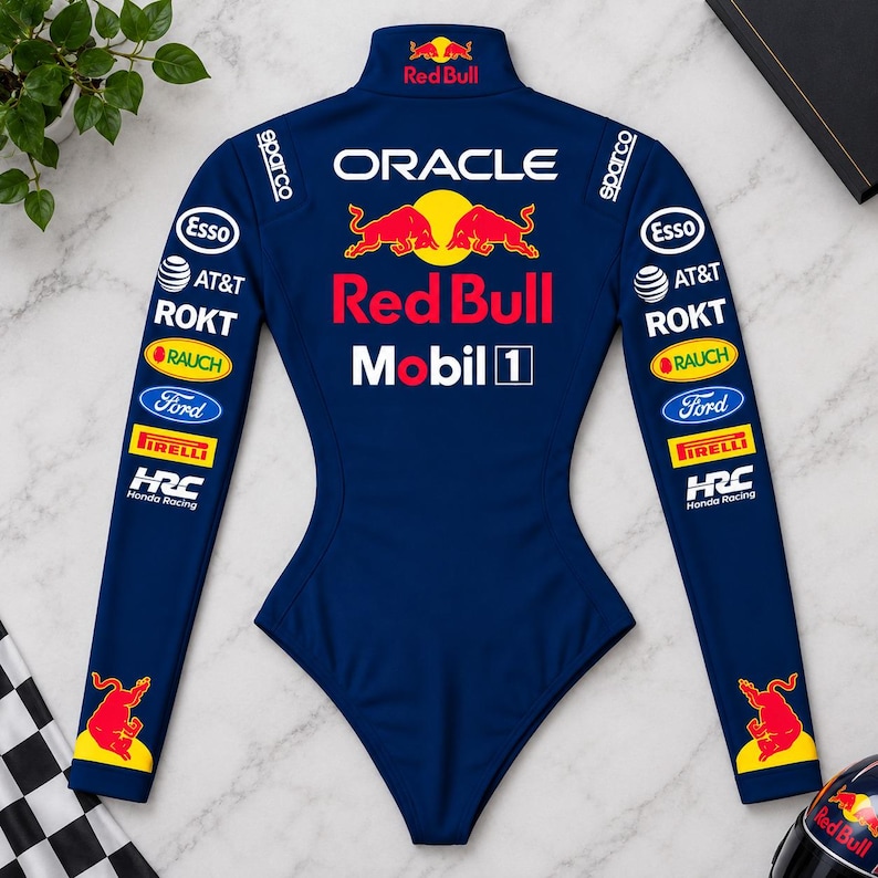 Red Bull Raciing Rauch Max Verstappen Inspired Blue Racing Bodysuit | F1 Style Motorsport Base ...