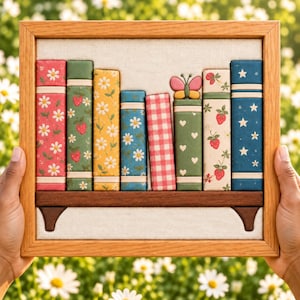 Modèle Kinusaiga d'étagère à livres pour débutants | Création textile sans couture avec papillons et livres | Gabarit facile à réaliser | Téléchargement numérique