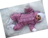 HAND KNITTING PATTERN- Newborn Baby knitting, Baby coming home outfit, Cabled knitted jumpsuit, Baby rompersuit, Hooded onesie