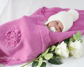 MACHINE KNITTING PATTERN- Baby blanket knitting pattern, Machine knitted blanket, Lacy blanket, Pram cover, Baby shower gift making