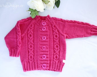 HAND KNITTING PATTERN- Baby cardigan, Child sweater, Collar jersey for baby, Cabled child Sweater, Sweater with buttons, Toddler knitwear