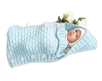 HAND KNITTING PATTERN-Baby doll sleeping bag, knitting for 18 inch doll knit, doll clothes knitting, double knitting patterns, knit for doll