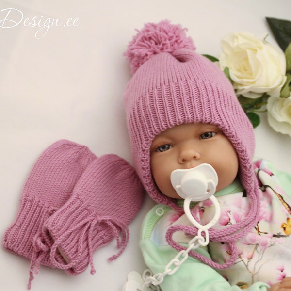 MACHINE KNITTING pattern- Baby Hat and mittens knitting pattern, Toddler Earflap cap knitting, Newborn bonnet and  mittens