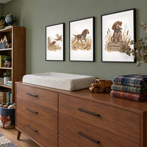 German Shorthair Pointer Nursery Art | Upland Hunting Nursery Print | Set of 3, Rustic Bird Dog Poster (Unframed)