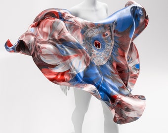 Luxury Silk Square Scarf with Peacock Hand Painted Design. 100% Silk. Blue Pink silk scarf Square, Gift for her. Made2order