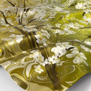 Blossom Almond Tree Silk Scarf Square, 100% Silk Olive Silk Scarf, Hand painted Silk Scarf Floral, Gift for her, Made to Order.