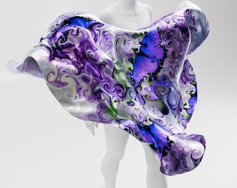 Butterlfy Purple Silk Square Scarf, 100% Silk Purple Scarf, Hand painted Silk Scarf Square, Woman Luxury Silk Scarf Mom Gift. Made2Order