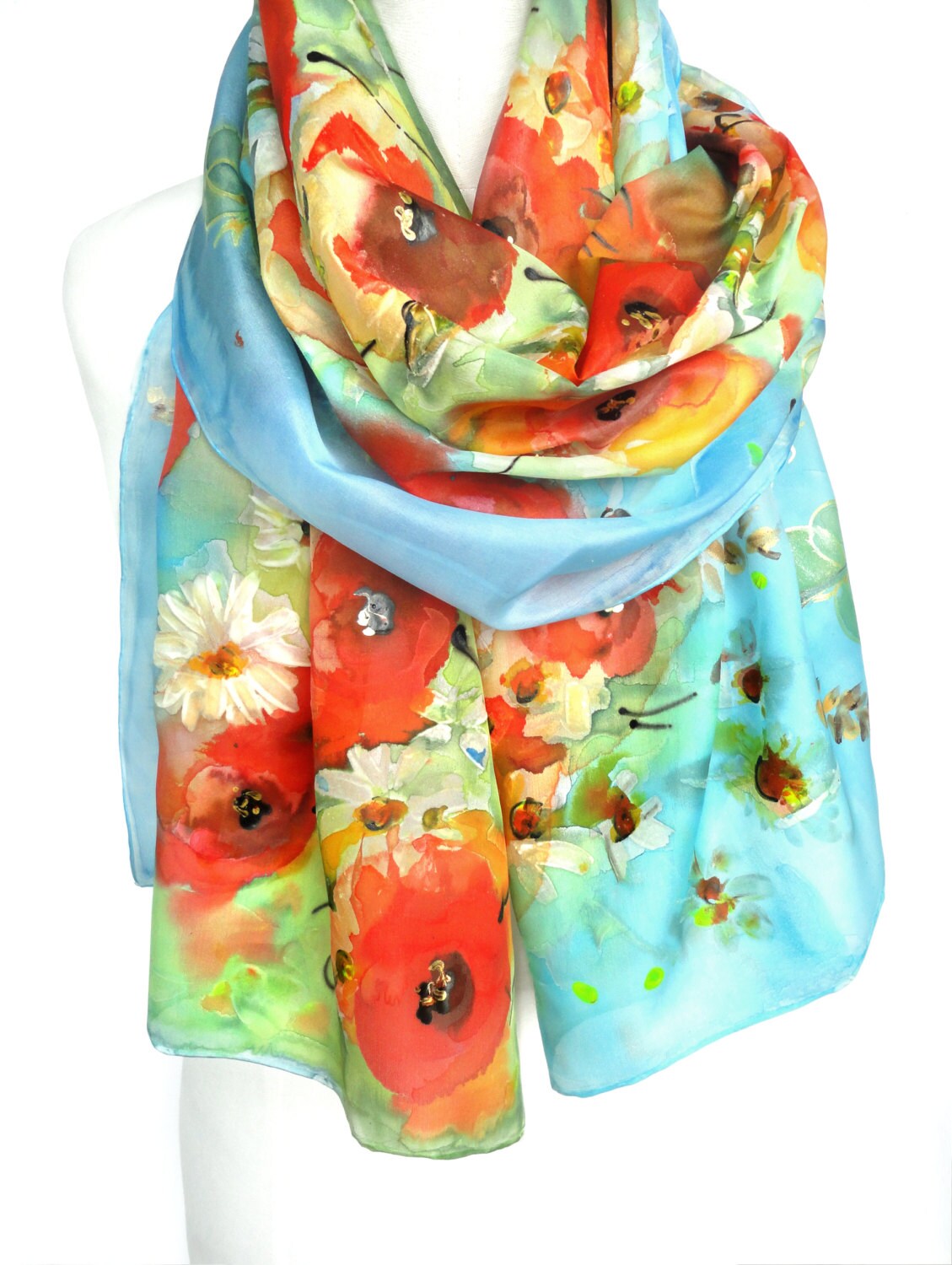 Hand Painted Scarf. Art to wear. Elegant Fashion Scarf. Gift Etsy