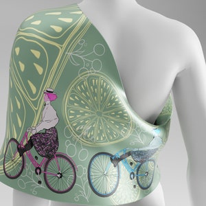 Bespoke Silk Scarf. Unique Design. Pistachio Silk Scarf, Pale Green Silk Scarf for Women, Feminine Art Scarf. Bicycle Lover Gift. Made2Order