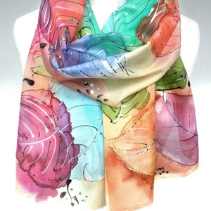 Hand Paint Silk Scarf. Birthday Gift for Her Silk Painting. Silk Art Woman Scarf Silk Shawl. Floral Scarf. Mom Birthday. 14x71in. Ready2Ship