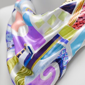 Multi Coloured Silk Square Scarf for Women Handmade, Contemporary Hand painted Silk Scarf Square, Abstract Silk Scarf Shawl Wrap. Made2Order