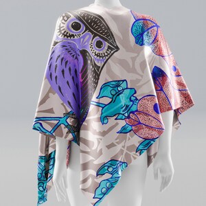 Owl Silk Scarf Square for Women Handmade, Handpainted 100% Silk Scarf Square, Owl Lovers Gift, Multicoloured Silk Shawl, Made to Order