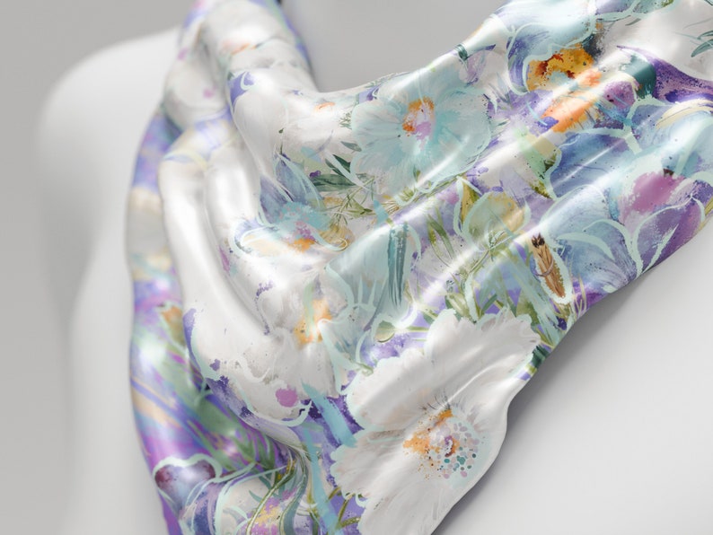 Multi Coloured Square Floral Silk Scarf, 100% Silk, Hand painted Pastel Silk Scarf for Women, Gift for her. Mom Gift. Made to Order