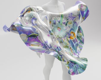 Multi Colored Square Floral Silk Scarf, 100% Silk, Hand painted Pastel Silk Scarf for Women, Personalized Gift for her. Made to Order