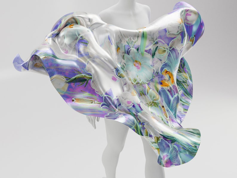 Multi Coloured Pastel Silk Scarf Purple floral, 100% Silk Hand painted Silk Scarf for Women Handmade, Gifts for her. Mom Gift. Made to Order