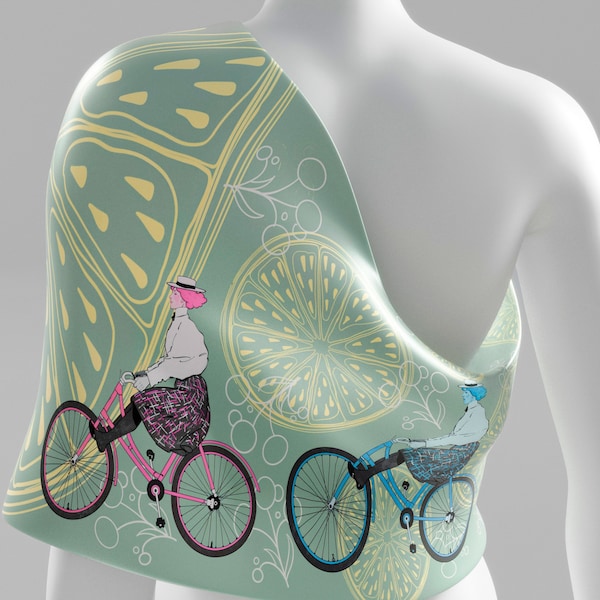 Bespoke Silk Scarf. Unique Design. Pistachio Silk Scarf, Pale Green Silk Scarf for Women, Feminine Art Scarf. Bicycle Lover Gift. Made2Order