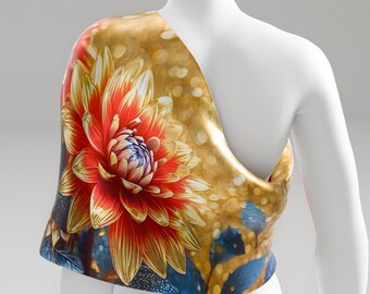 Luxury Gold Silk Scarf. Dahlias Silk Scarf Exclusive Design. Sparkling Floral Silk Scarf. 100% Silk. Personalized Gift for Her. Made2Order.