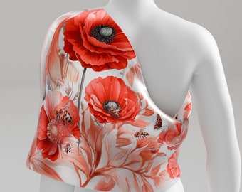 Poppies Silk Scarf. Artful Red Floral Silk Scarf. 100% Silk. Bees & Butterflies Unique Hand Painted Design. Personalized Gift. Made2Order