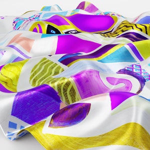 Multi Coloured Art Scarf Silk for Women Handmade, Contemporary Hand painted Silk Scarf Square, Abstract Silk Scarf Shawl Wrap. Made to Order