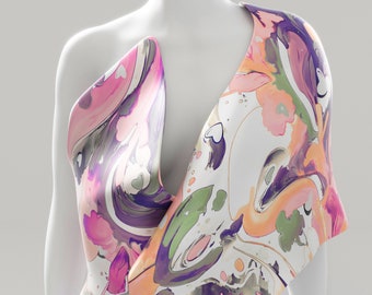 Artful Silk Scarf. Graffiti Style Design. 100% Silk. Multi Colored Pink Violet Silk Scarf. Original Art Personalized Gift for Her Made2Order