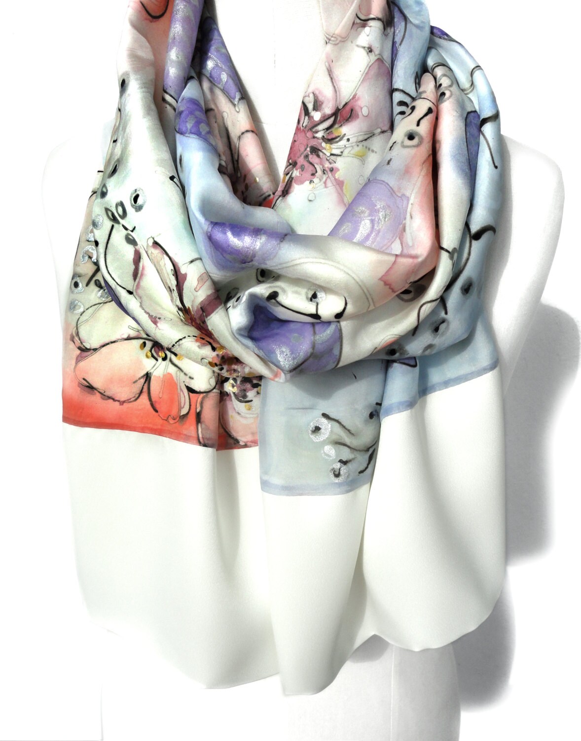 Hand Painted Silk Scarf Luxury Heavy Shawl Birthday Gift for Etsy