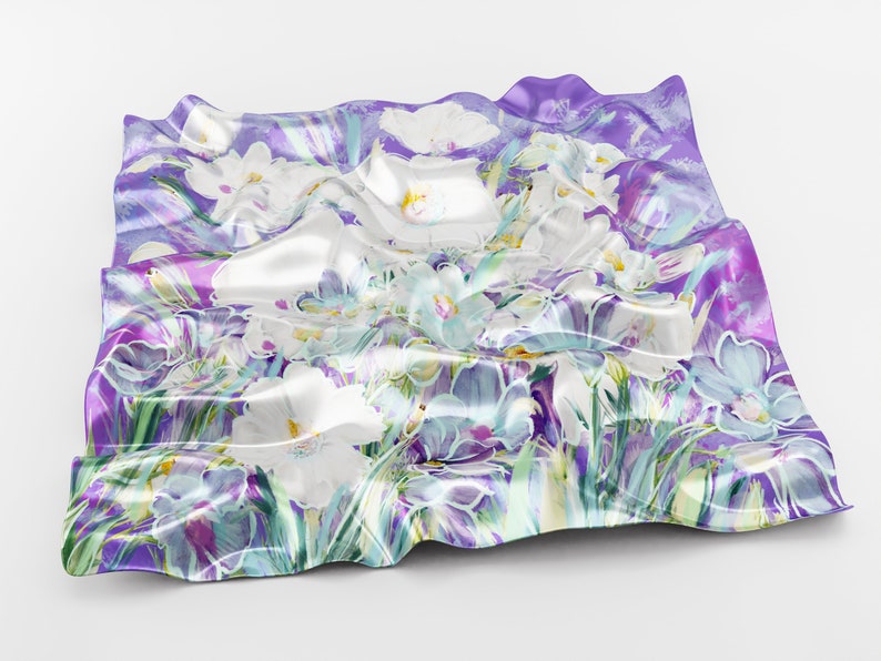 Multi Coloured Pastel Silk Scarf Purple floral, 100% Silk Hand painted Silk Scarf for Women Handmade, Gifts for her. Mom Gift. Made to Order