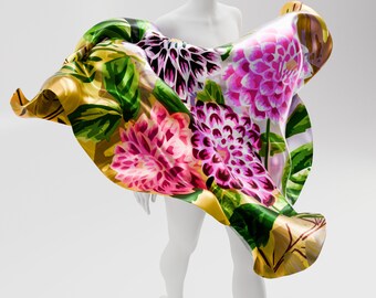 Multi colored Floral Silk Square Scarf, 100% Silk, Hand painted Silk Scarf, Floral SIlk Shawl, Gift for her, Gift for Artists. Made2Order