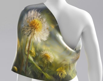 Dandelions Silk Scarf. Exclusive Artwork. Floral Blue Green Silk Scarf for Women. Luxury 100% Silk. Personalized Gift for Her. Made2Order.