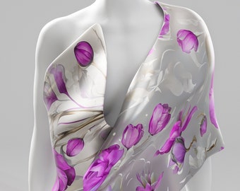 Designer Floral Silk Scarf. Original Artwork. 100% Silk. Magenta Silk Scarf. Unique Hand Painted Design. Personalized Gift. Made2Order