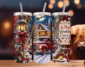 Envoltura para vaso Winter Wonderland, diseño navideño nevado (PNG de sublimación de 20 oz)