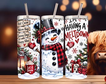 Diseño navideño de muñeco de nieve para vaso (vaso recto de 20 oz)