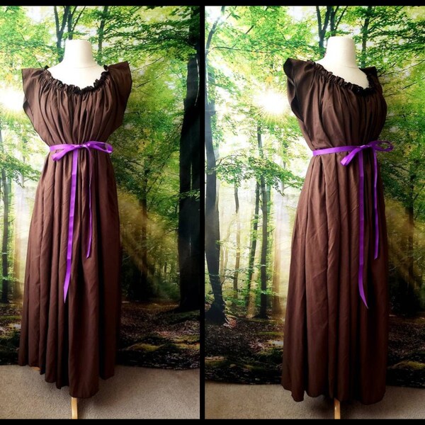Brown Cap Sleeve Chemise Dress
