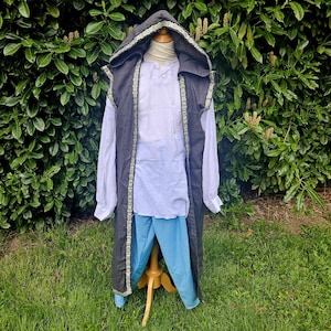 5% OFF! 3XL-4XL Surcoat with Hood in Smoke Gray with Gold and Silver Trim