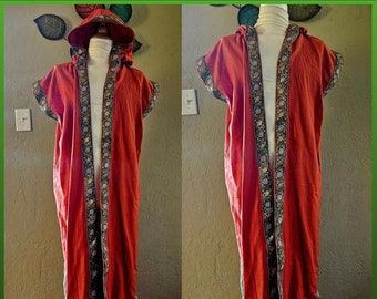 3XL-4XL Surcoat with Hood in Spice Orange with Brown and Gold Floral Trim