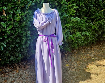 Long Sleeve Chemise Dress in Lavender Linen