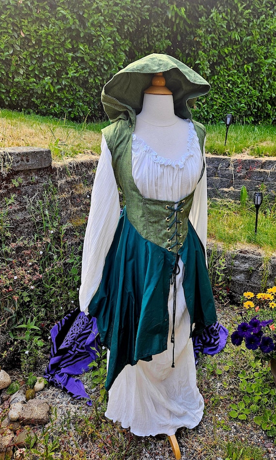 green emerald velvet dress Renaissance Dress Viking Long Sleeve Costume Medieval Elf Got Green / 5XL