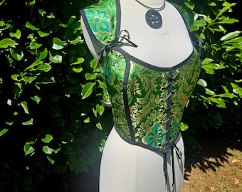 36" Barmaid Bodice in Kelly Green and Gold Medallion