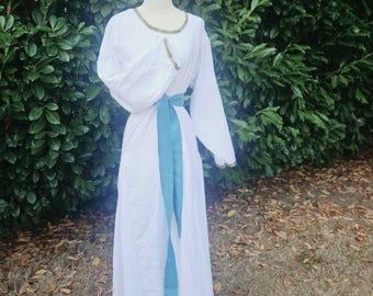 S Viking Underdress in White Cotton with Gold/Black Greek Trim