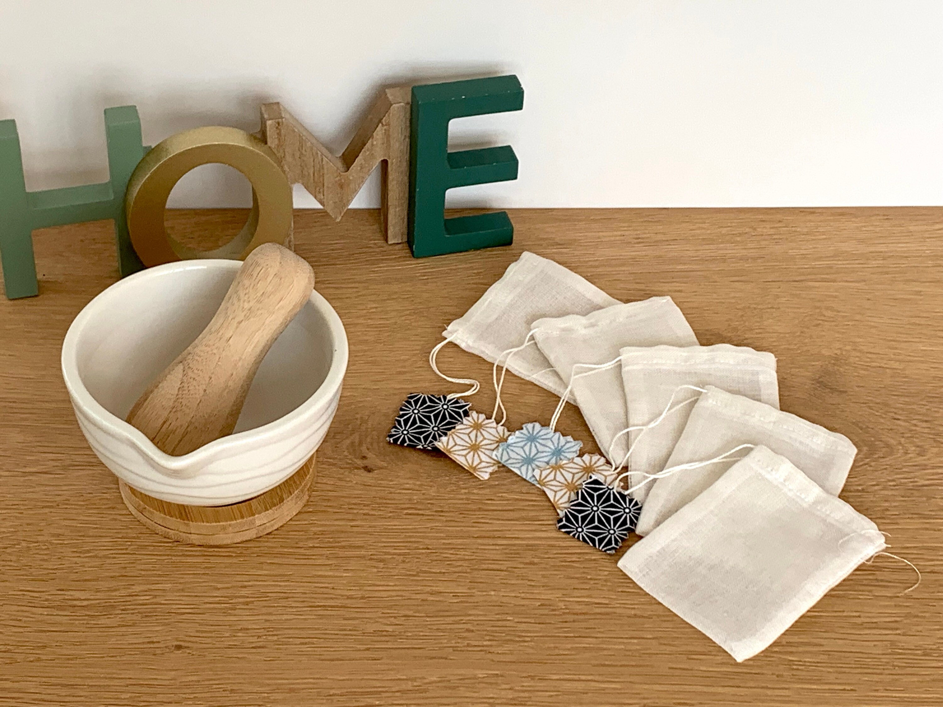 Lot de Sachet à Thé Lavable en Coton Bio , Filtre Réutilisable, Cadeau Mariage Reutilisable