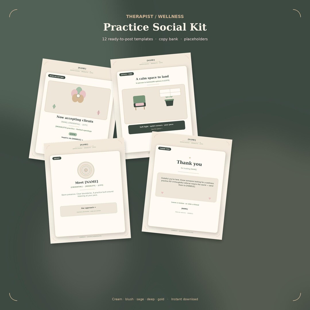 Therapist Instagram Templates | Wellness Practice Social Kit | 12 Canva ...