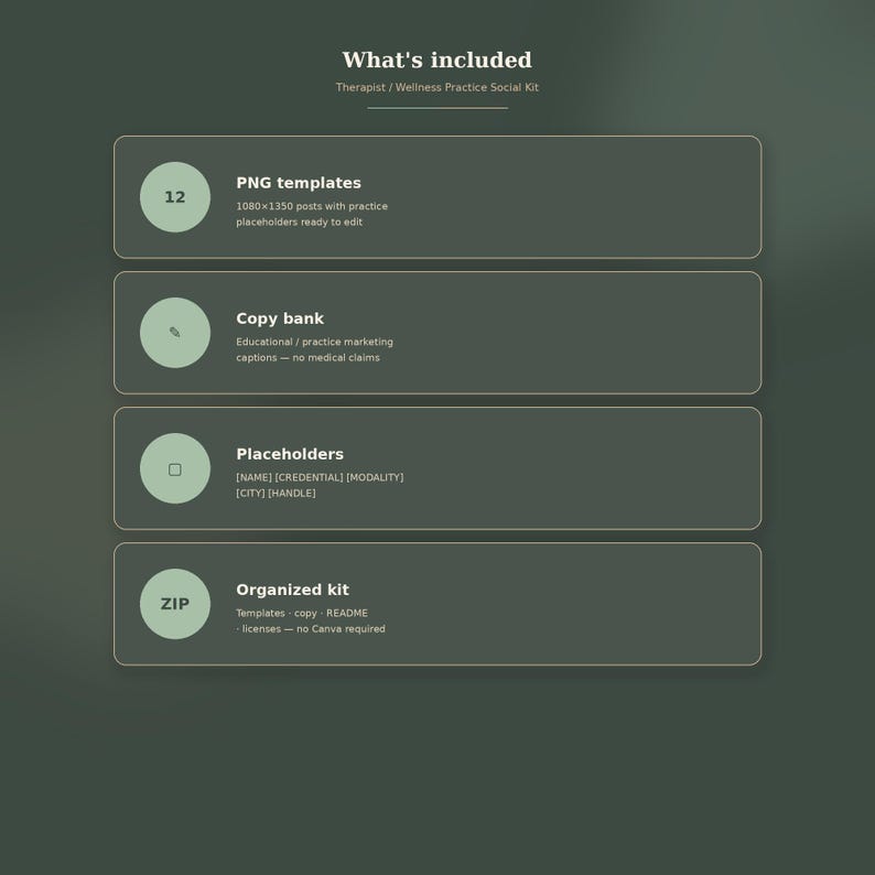 Therapist Instagram Templates | Wellness Practice Social Kit | 12 Canva ...