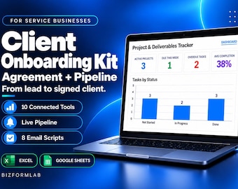 Pacchetto di modelli per l'onboarding dei clienti / Modulo di acquisizione dati, proposta, contratto di servizio e pipeline CRM / Excel + Fogli Google