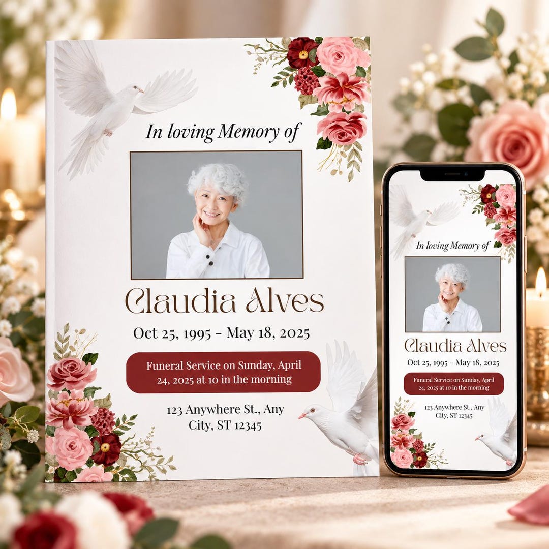 Editable Funeral Program Template, 4-page Floral Obituary Memorial ...