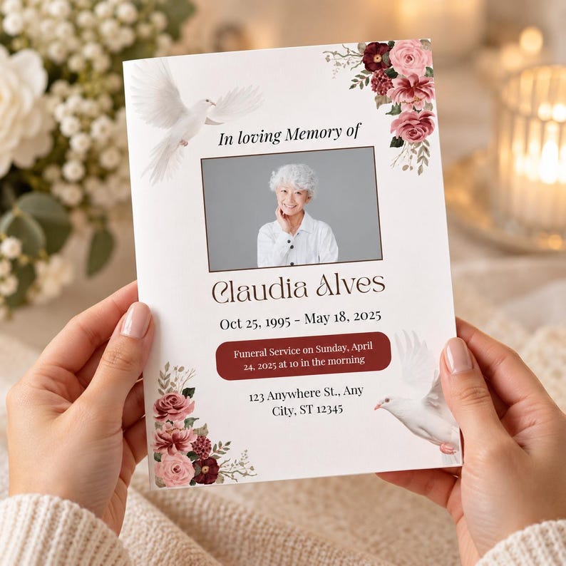 Editable Funeral Program Template, 4-page Floral Obituary Memorial ...