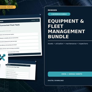 Paket med byggutrustning och fordonsflotta – 6 Excel-mallar (digital nedladdning)