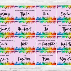 Cartões de incentivo para impressão com respingos de tinta rosa, notas de lancheira, cartões de afirmação, mini cartões de álbum, papel de scrapbook, etiqueta pendurada, kit de diário