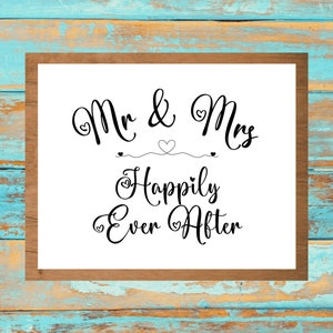 Mr and Mrs, Happily Ever After, Printable Wall Art, Download Print, Instant Download, Minimal Art Print, Wedding Gift, Gift for Couple